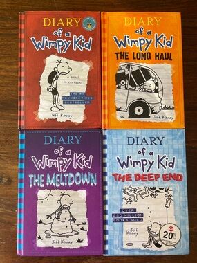 4 Diary Of A Wimpy Kid Series by Jeff Kinney - Four Hardcover Books #1 9 13 15